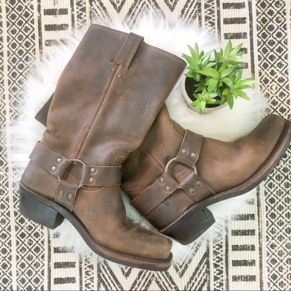 Frye Shoes - Frye Brown Leather Harness Moto Boots